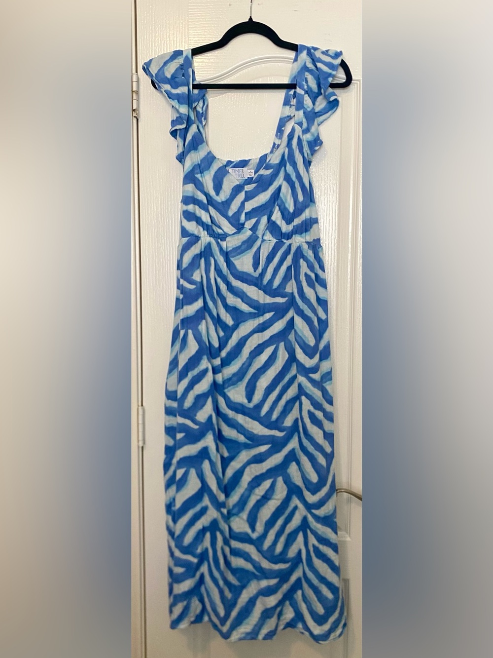 Time and Tru Blue and White Zebra Print Maxi Dress